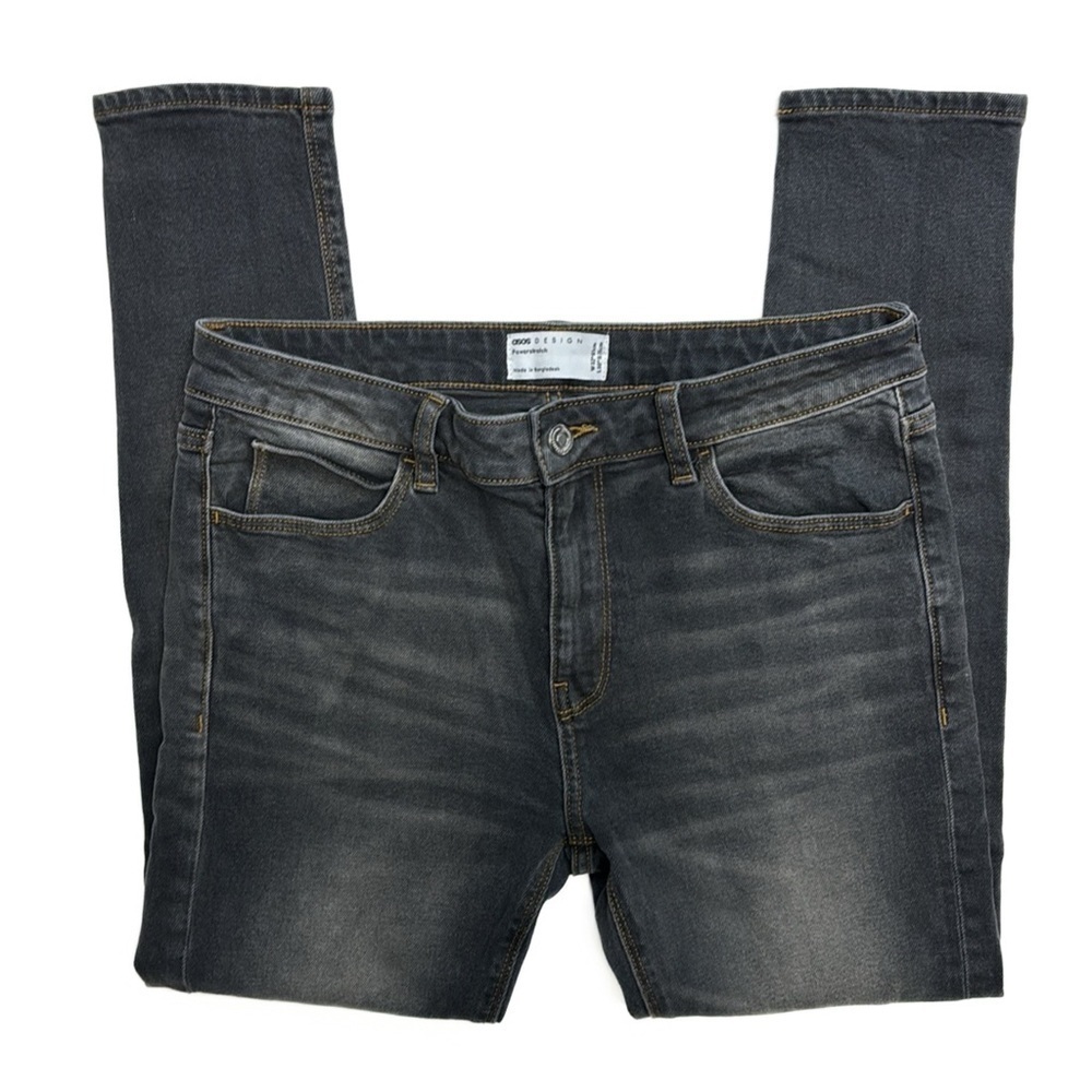 ASOS Design Powerstretch Mid-Rise Skinny Leg Distressed Designer Jeans